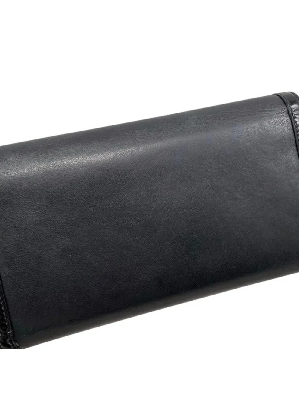 Chanel Bifold Wallet Enamel CC Logo Leather Black Silver